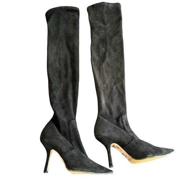 Dior Black Suede Knee High Stiletto Heel Boots Size 42 - Picture 1 of 12